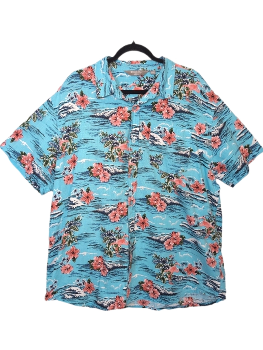 3/$20 Mountain Warehouse XXL Mens Blue Flamingo Hibiscus Short Sleeve Shirt